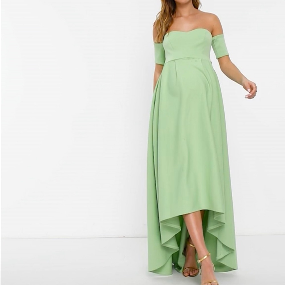True Violet Maternity off shoulder high low dress